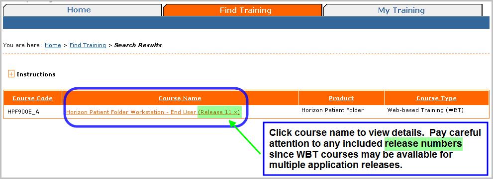Click on the course name active link to view the course description and available