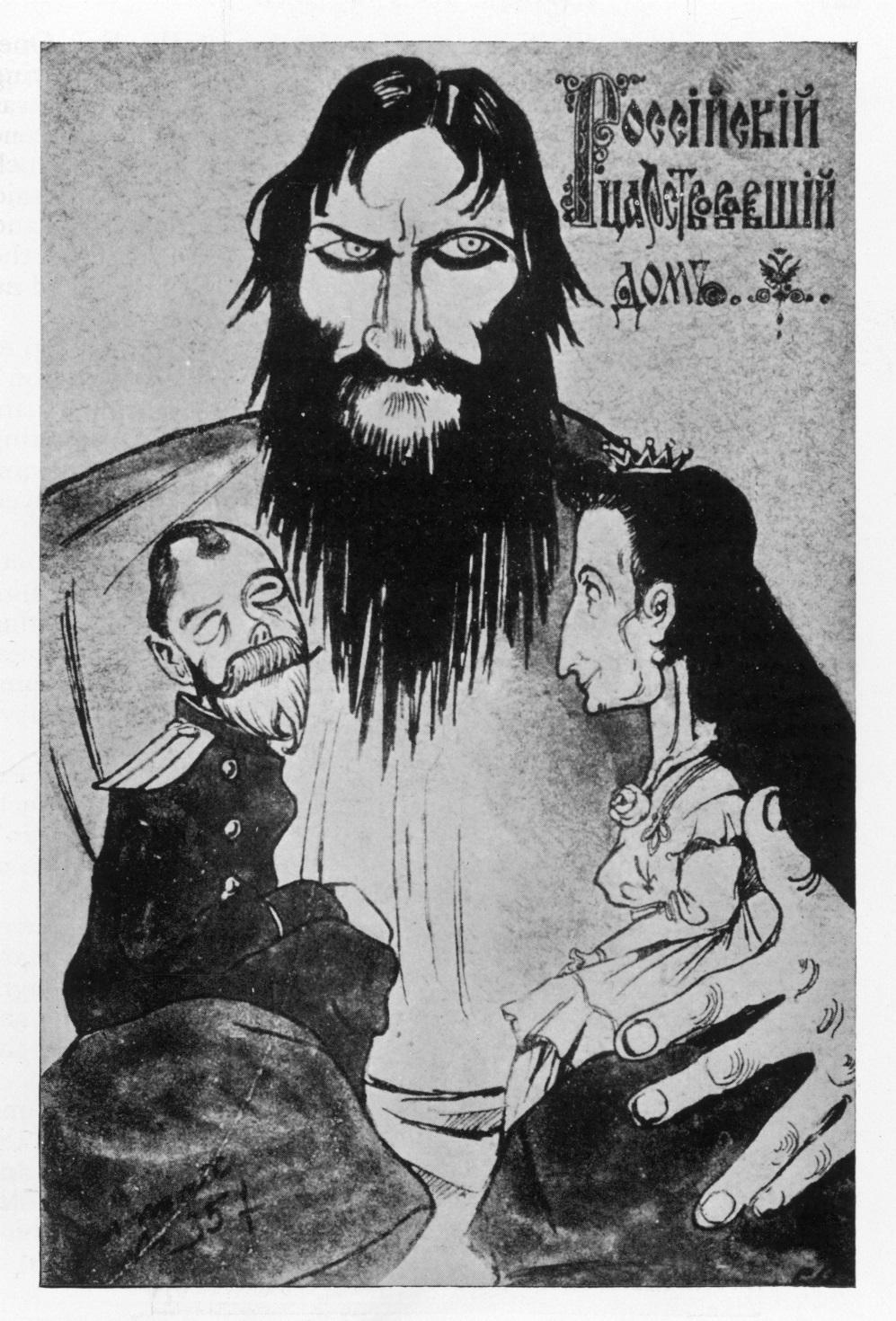 3 0 3 Study Source B. Source B The Russian Tsars at home A popular and widely seen Russian cartoon showing Rasputin as a father figure with the Tsar and Tsarina as children on his knee.