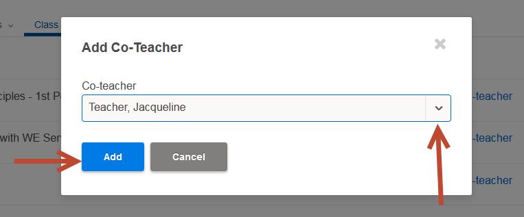 Select the teacher from the available list and click the Add button.