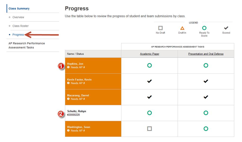 as final and enter their AP number. Starting in April, the Progress view will reflect whether or not the student has entered their AP numbers. To monitor your students, navigate to the Progress view.