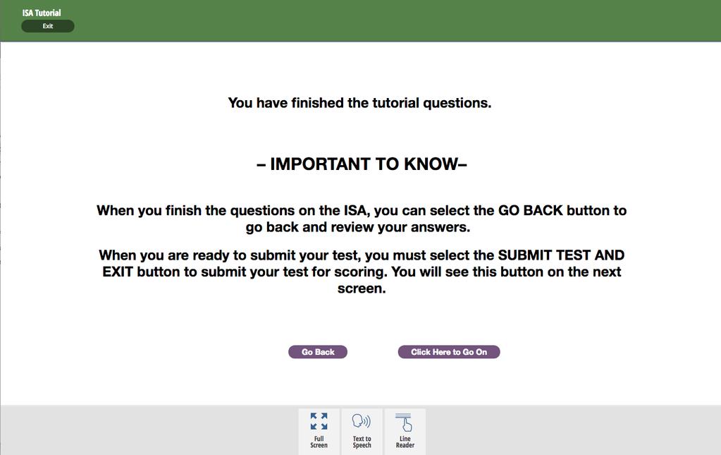 The last two screens of the tutorial show the process for submitting a test for scoring.