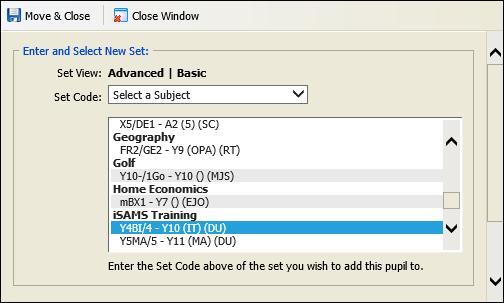 Uaing the Student View Tab isams Teaching Manager User Guide A popup window is displayed. An example is shown below: 7. Either: Enter the Set Code, if you know it.