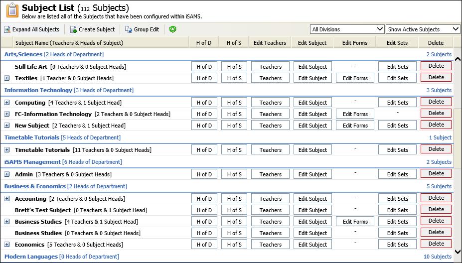 isams Teaching Manager User Guide Using the Subject View Tab View a set timetable. This provides a useful shortcut to timetable information. See View a Subject Set Timetable, page 90.