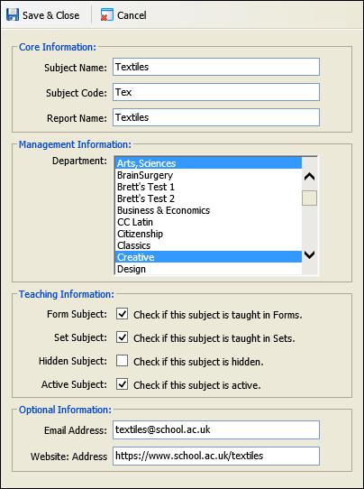 isams Teaching Manager User Guide Using the Subject View Tab An example is shown below: 2.