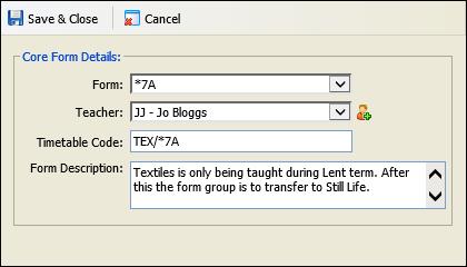 isams Teaching Manager User Guide Using the Subject View Tab A popup window is displayed. An example is shown below: 5. Edit the fields in the window, as required.