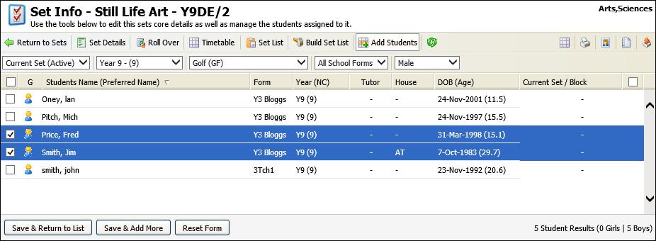 isams Teaching Manager User Guide Using the Subject View Tab The Set List screen is displayed. An example is shown below: 4. Click Edit in your selected set. The Set Info screen is displayed. 5.