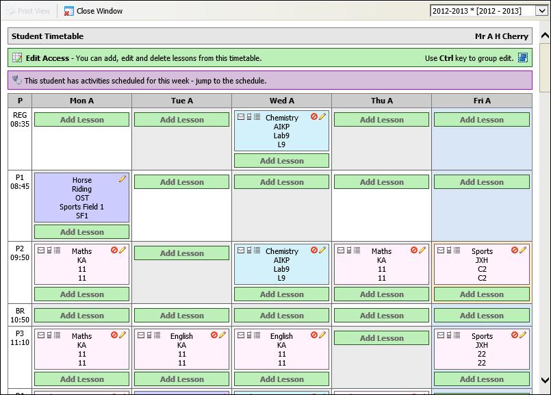 isams Teaching Manager User Guide Access Timetables from Teaching Manager The Student Timetable is displayed. An example is shown below: 6.