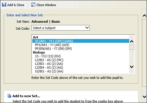 Uaing the Student View Tab isams Teaching Manager User Guide A popup window is displayed. An example is shown below: 7. Either: Enter the Set Code, if you know it.