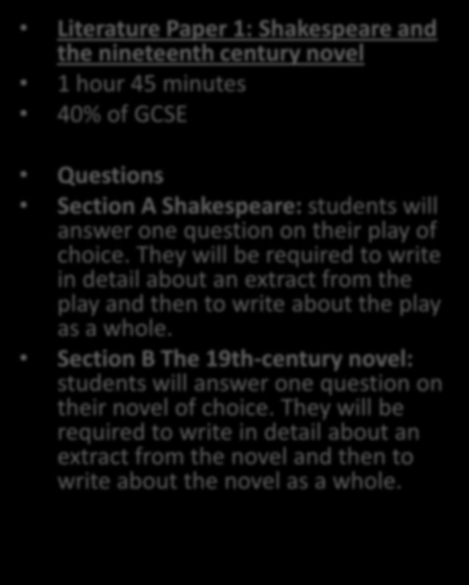 Section B The 19th-century novel: students will answer one question on their novel of choice.