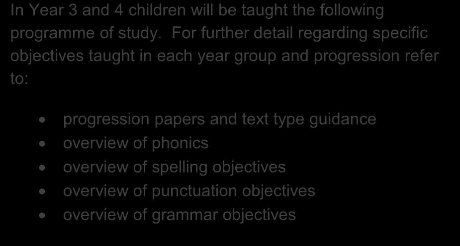 Year 3 and 4 In Year 3 and 4 children will be taught the following programme of study.