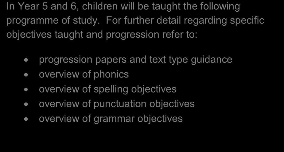 Year 5 and 6 In Year 5 and 6, children will be taught the following programme of study.