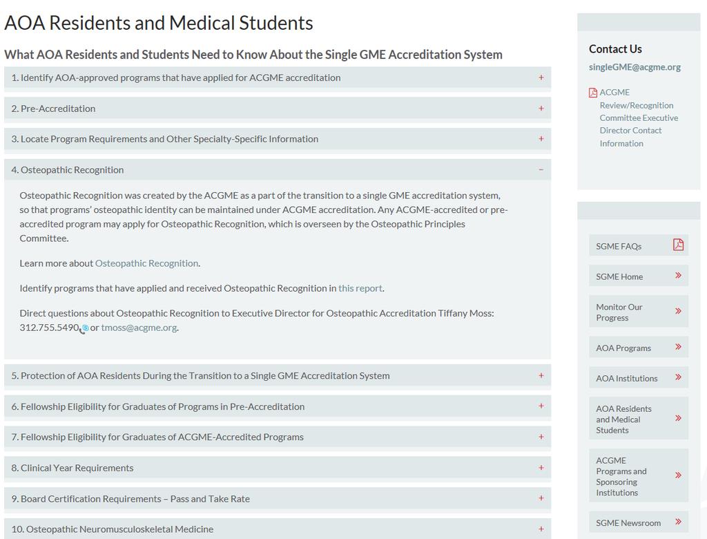 AOA Residents And Students Links to