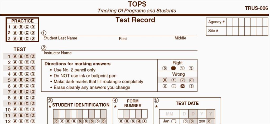 Test Record Records answers to a single CASAS test and includes