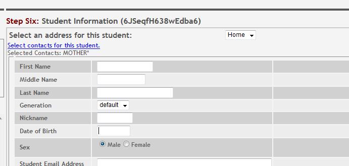 3. Click the Select contacts for this student link to open a dialog box allowing you to select which contacts, of those entered for Step Three, are associated with the student.