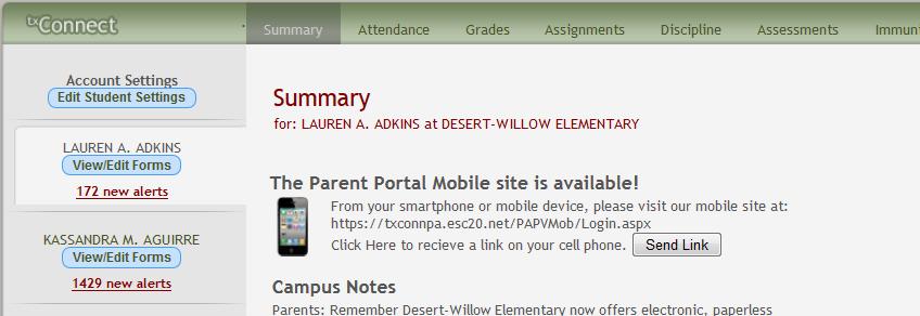 How to Receive a Link to the tx Connect Mobile App If the parent has registered his cell phone number, which is done on the My Account page, the following information is