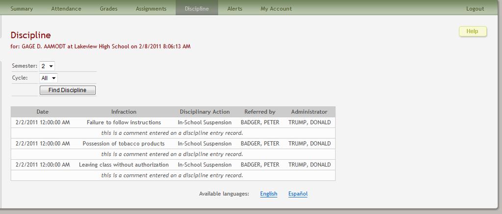 5. In the Assignments table, click Course to sort the assignments by course, or click Due Date to sort the assignments by due date.