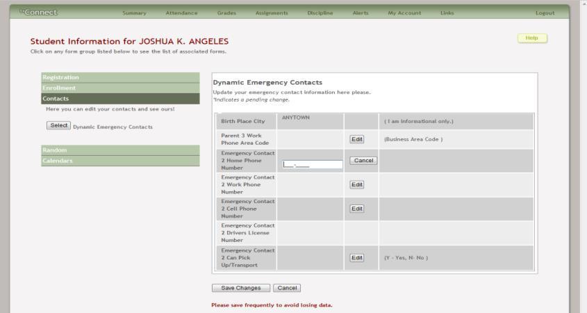 The parent locates the form he wants to view, and then he clicks Select for the form. The form data is displayed on the right side of the page.