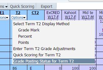 ~~OR ~~ For Standards Gradebook (grades Pre-K K), mouse over the Posting Status button and click the term you just finished editing. 7. Click the Complete Grade Changes button. 8.