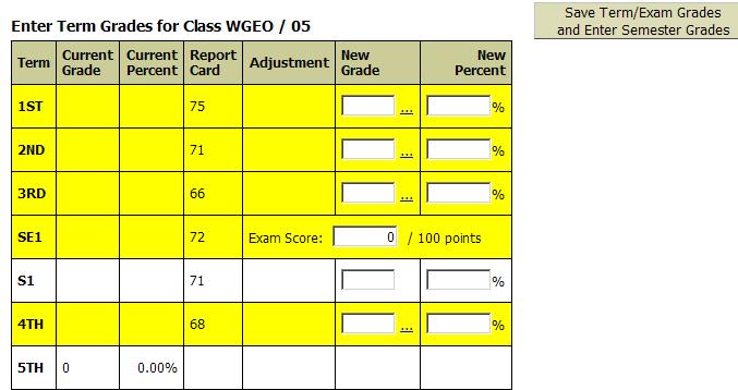 As previously discussed, this option will be used most often and will allow you to enter term scores for previously completed terms.