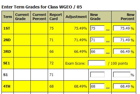 Note - - The Report Card column indicates the grades that are recorded in the office. The Current Grade column indicates the grades that are recorded in the gradebook.