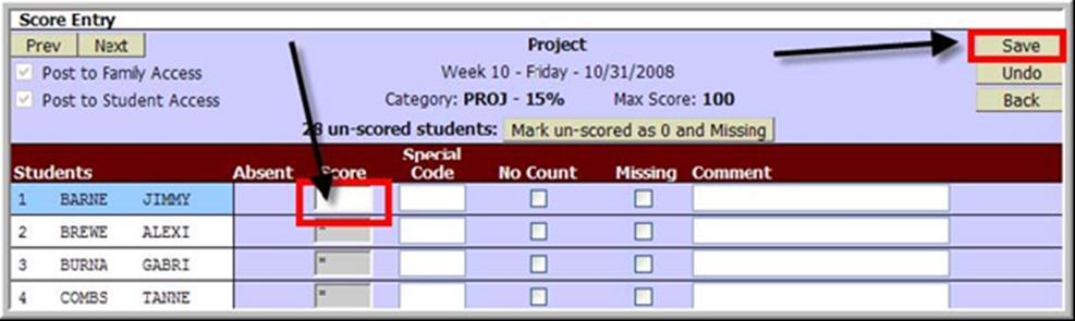 Mark No Count and Missing assignments Enter your own comments.