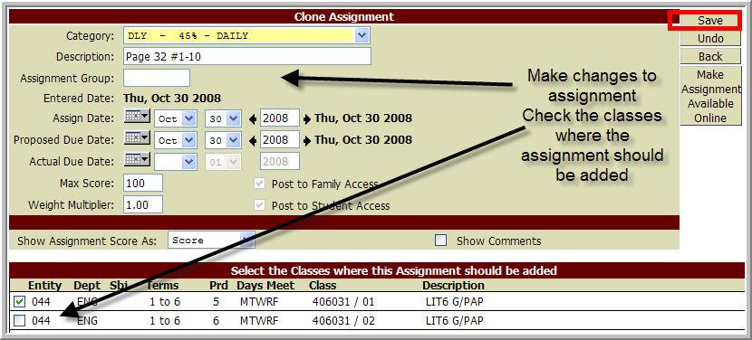 A screen with the assignment information will appear; click Clone. 3.