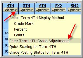 Grade Adjustments. 8. Enter the new or updated average in the Adjustment Grade Column and click the Save button.