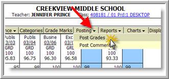 From the main screen of your gradebook, pull down the Posting tab and select Post Grades. 2.
