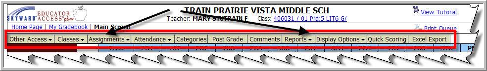 2. The classes assigned to you will be listed. 3. Click the Gradebook link to view the students in a class/section. 4. Your gradebook will open to the Main Screen.