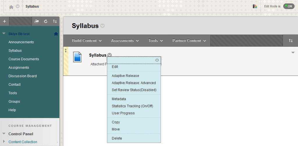 To edit and delete Syllabus - Hover you mouse over the Item (Syllabus) and click on the arrow. - Select the option (edit or delete) from the dropdown list.