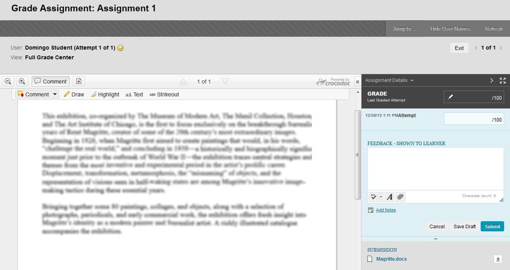 To grade students assignments using the Inline Annotation tool - Click Comment in the toolbar to expand the annotation tools.