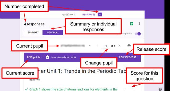 Checking responses from Google Forms Once the post or assignment has been set in Google Classroom, you can view student responses by clicking on the View responses in Sheets button, or for more