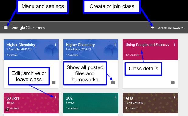 Google Classroom main pages From the Courses page you can create or join new classes, change your