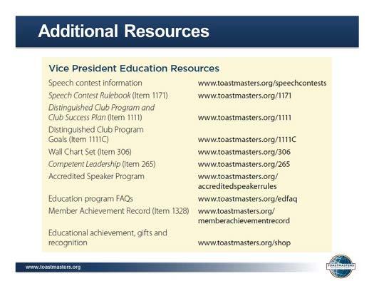 the Vice President Education section. Debrief: Vice President Education Resources 1.