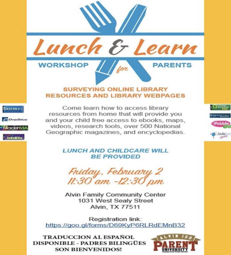 Upcoming Events PARENTS: You are invited to the Second Lunch & Learn Parent Workshop SURVEYING ONLINE