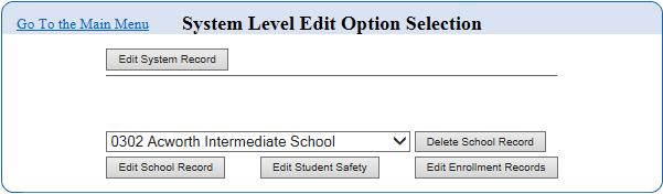 Add/Edit/Delete Data 1. Select the school from the drop-down 2. Select Edit School Record to add/edit/delete Student, Special Ed, Program, or School level data. 3.