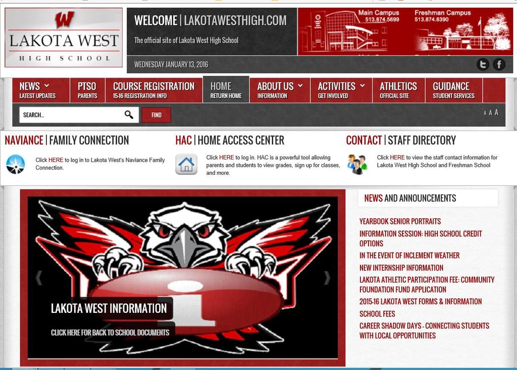 Scheduling tab on LWHS homepage (Lakotawesthigh.