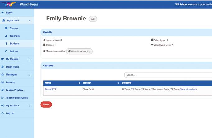 C. Managing a student s profile As a Subscription Coordinator, you will have access to manage/edit every student in your school who is currently using WordFlyers.