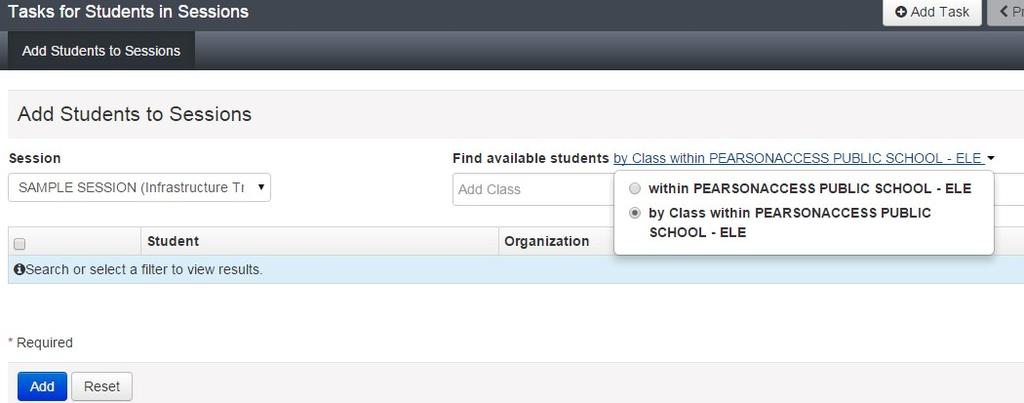 To add students by class, select by