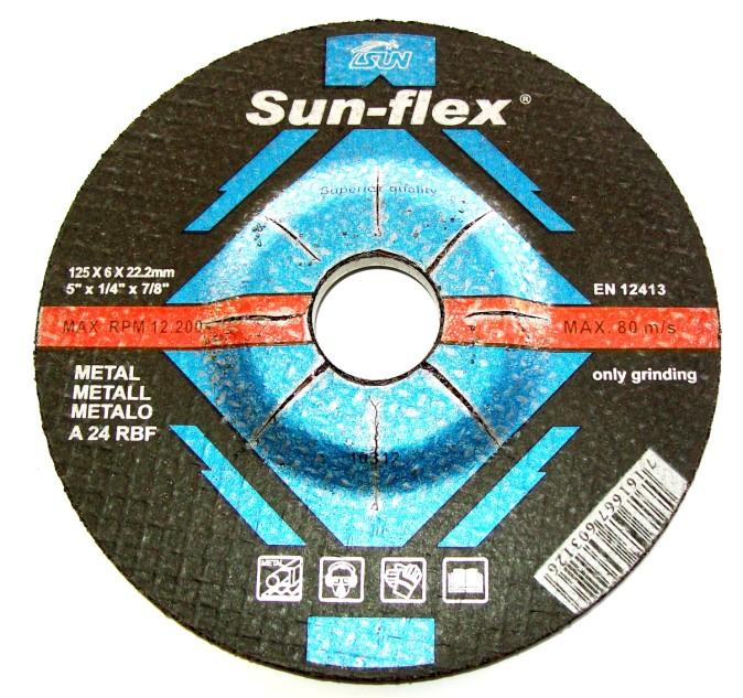 SUN-FLEX REINFORCED GRINDING & CUTTING DISCS DEPRESSED CENTRE METAL GRINDING SF2100 100x6x16 METAL D/C 25 SF2115 115x6x22