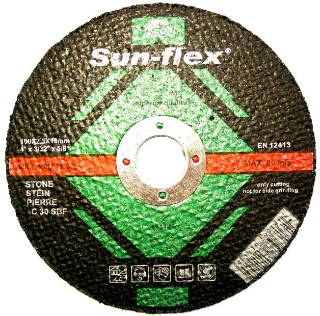 SUN-FLEX REINFORCED GRINDING & CUTTING DISCS DEPRESSED CENTRE MASONRY GRINDING SF6100 100x6x16 MASONRY
