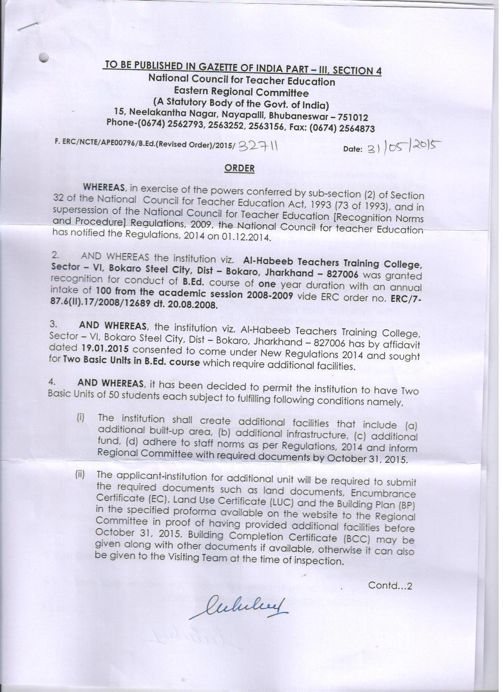 A copy of recognition order