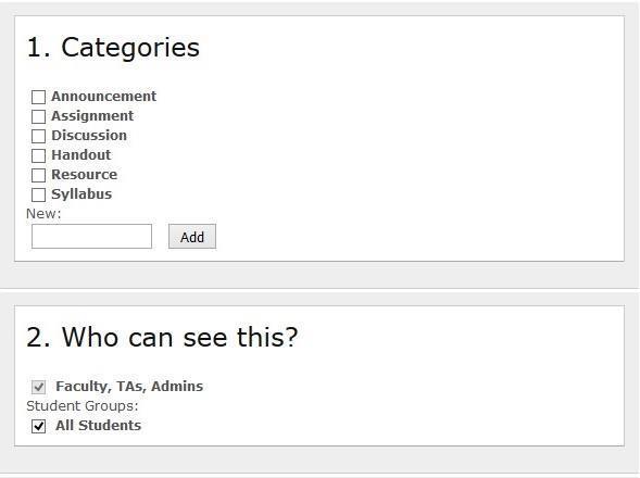 To create a new discussion click New Discussion. 7.3 Choose categories At the top of the New Post page you will see the Categories section.