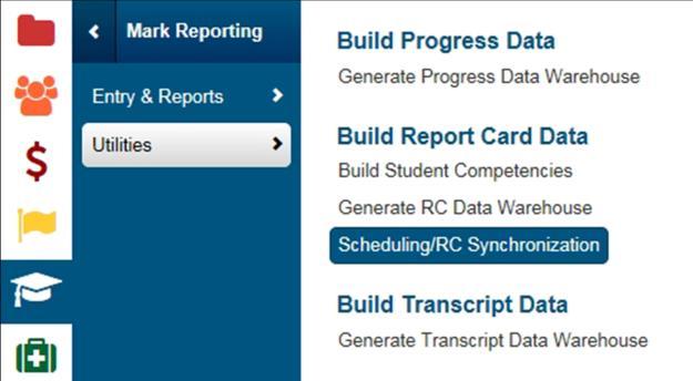 Run the Scheduling Synchronization Utility The scheduling synchronization utility will create a grade record for each course/section in which the student is actively scheduled.