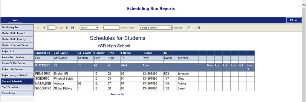 Student Schedule Report The Student Schedule report lists the schedules for students who had course requests satisfied, and can be exported or  eschooldata, LLC