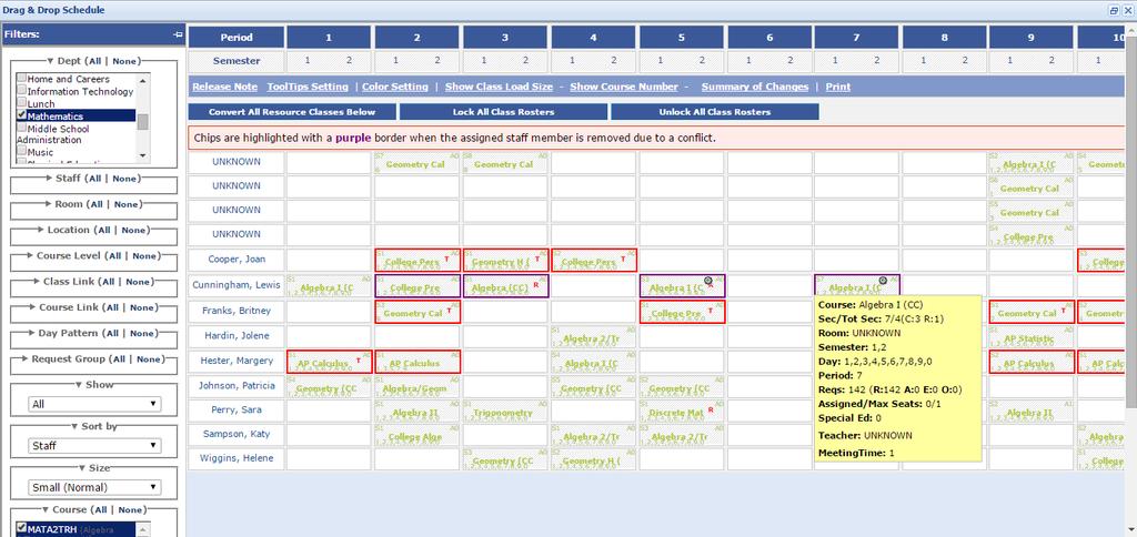 After classes are posted to the board, they can be sorted using the available dropdown filters.