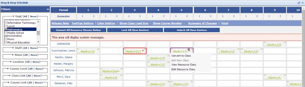 Click a number in the Matrix window to view students with conflicting requests.