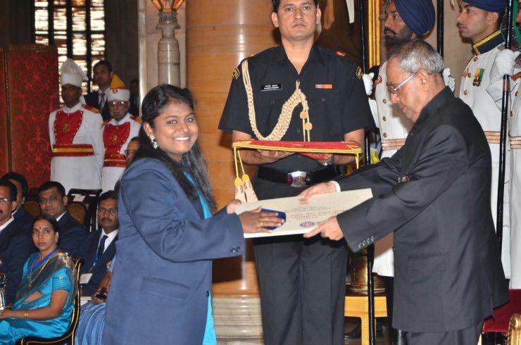 NSS Award in the Volunteer category for the year 2013 14, from the Honourable President of India, Shri.
