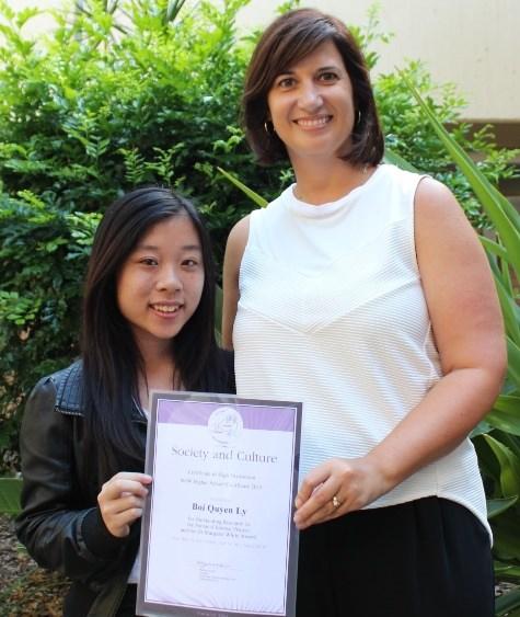 2 SELFIES EARNS A HIGH DISTINCTION Last year's Year 12 students Ananya Singh and Quyen Ly have been recognised for excellence in research in the 2014 HSC Awards in Society and Culture.