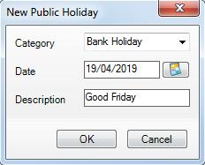 5. Click the OK button to add the teacher training day. Repeat for any other required teacher training days. 6. Click the Next button to display the Define public holidays page.